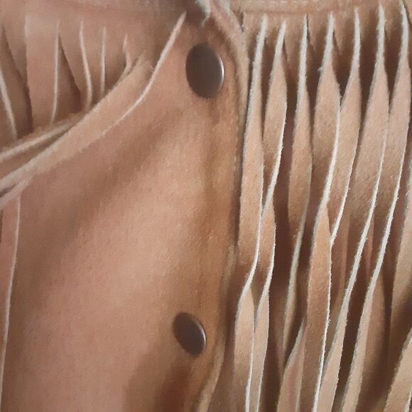 Vintage Handcrafted Mexican Leather Fringe Midriff Jacket L Snap Button NOTE - Picture 8 of 10
